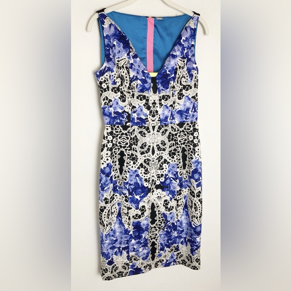 Elie Tahari Blue Floral Lace-Print Sheath Dress
